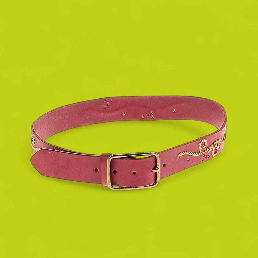VINTAGE LINEA PELLE Red Leather Embroidered Belt 🍒